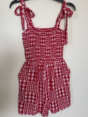 Women’s Red Gingham Tie-Shoulder Romper